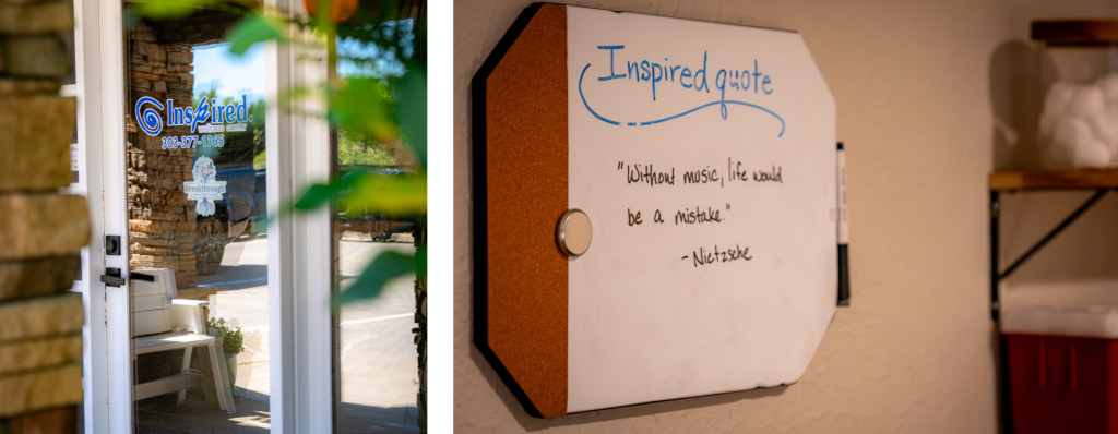 Front door of a medical practice with Inspired Wellness Center sign